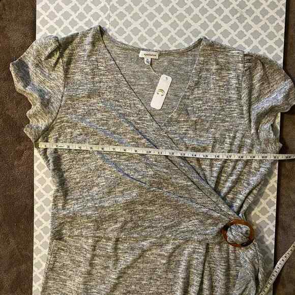 Eyeshadow Wrap Dress Size XL Short Sleeves Gray Midi *New* - Picture 10 of 14